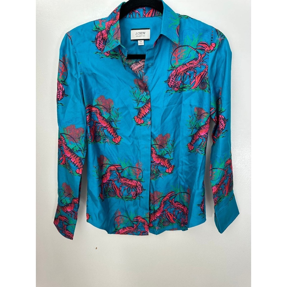 J. Crew Collection silk twill shirt in lobster print- Size 0